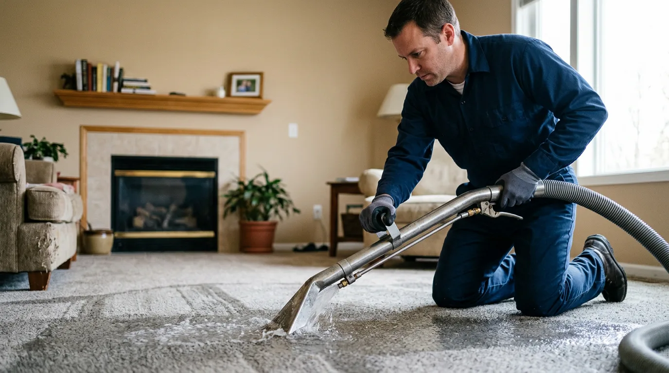 Water damage restoration technician working near Romayor, TX
